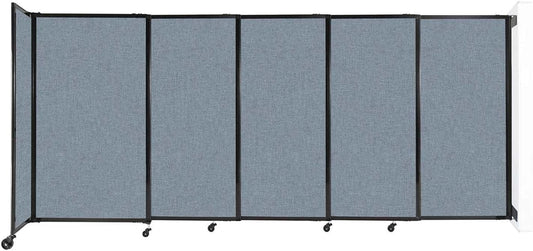 Wall-Mounted Sliding StraightWall Room Divider | Adjustable Widths | Locking Wheels | Room Separator | Up to 11'3" Wide x 5' Tall Powder Blue Fabric Panels