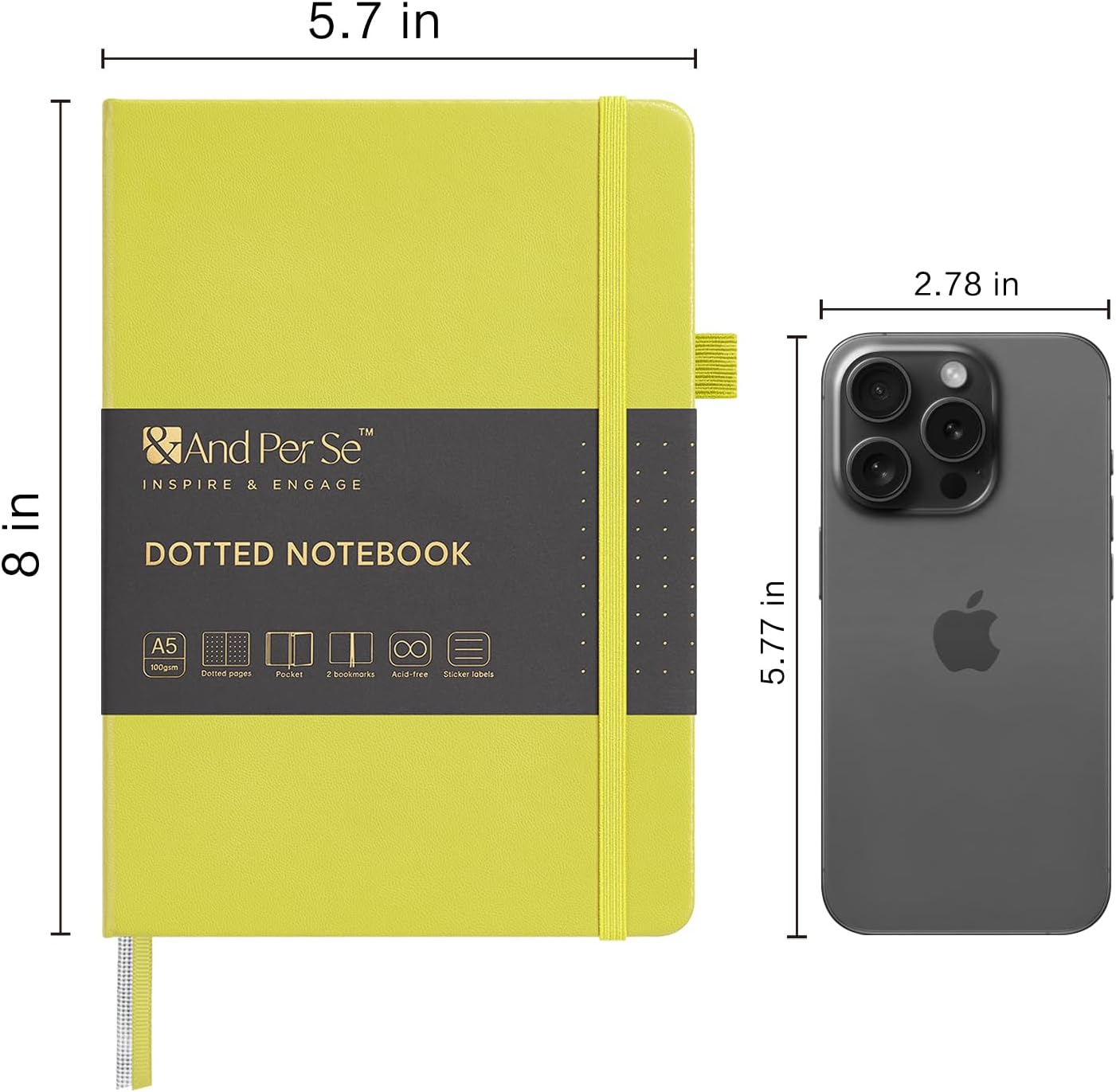 &And Per Se Dotted Journal Notebook, A5 Hardcover Bullet Dotted Journal, 160 Pages 100 gsm Thick Dotted Paper, 3 Sheets of Stickers Included - 5.7'' x 8''（Emerald）