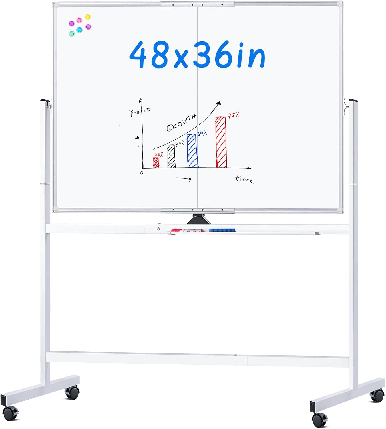 maxtek Rolling Whiteboard, 48x36 Large Magnetic White Board with Stands, Big Double-Sided White Board Dry Erase on Wheels for Homeschool, Home Office, Office, School (Silver, 48 x 36)