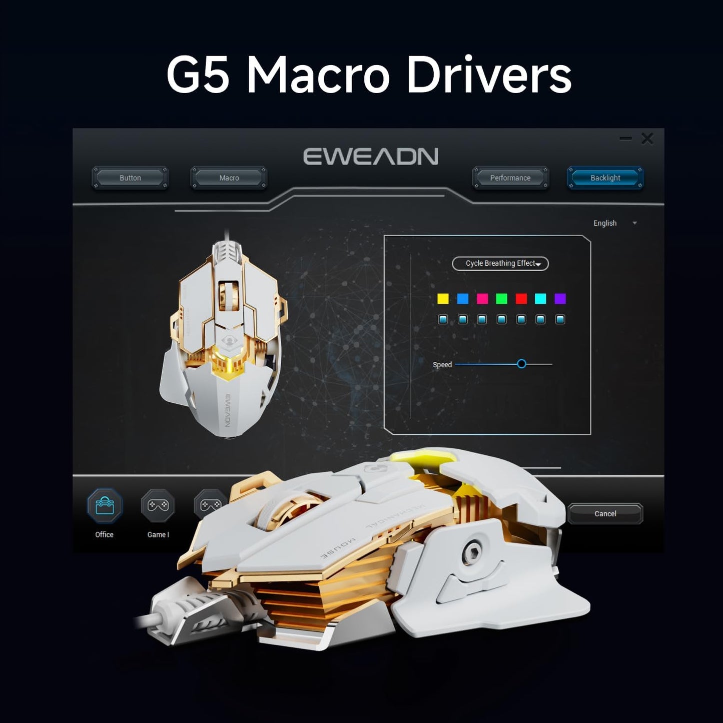 EWEADN G5 Wired Gaming Mouse, Ergonomic RGB Computer Mouse, 12800 Adjustable DPI, 9 Programmable Macro Buttons with Rapid Fire Key Compatible for PC/Laptop/Windows-White