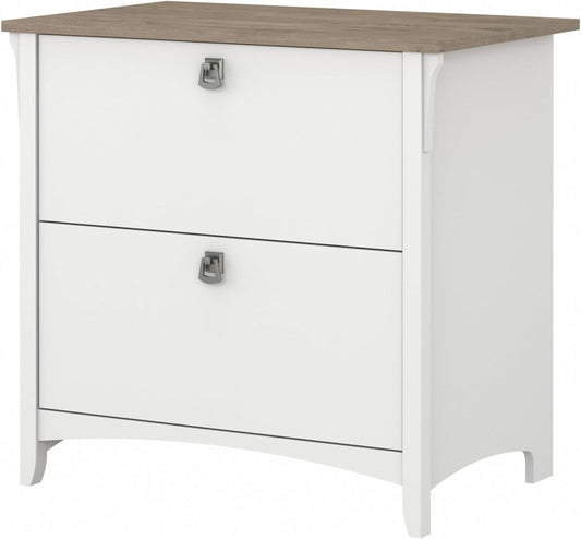 Bush Furniture Salinas 2 Drawer Lateral File Cabinet in Pure White and Shiplap Gray