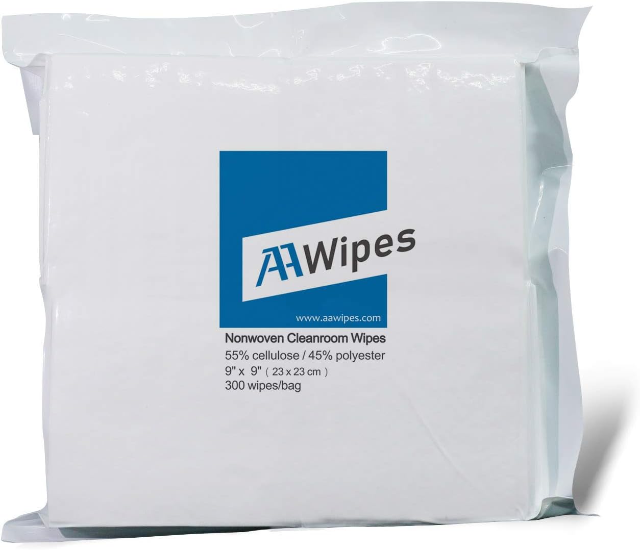 AAwipes Cleanroom Wipes Nonwoven Wipes Cellulose/Polyester Blend (Grade A, 68 Gram, Bag of 300 Pcs) 9" x 9"for Lab, Electronics, Pharmaceutical, Printing and Semiconductor Industries (NW06809)