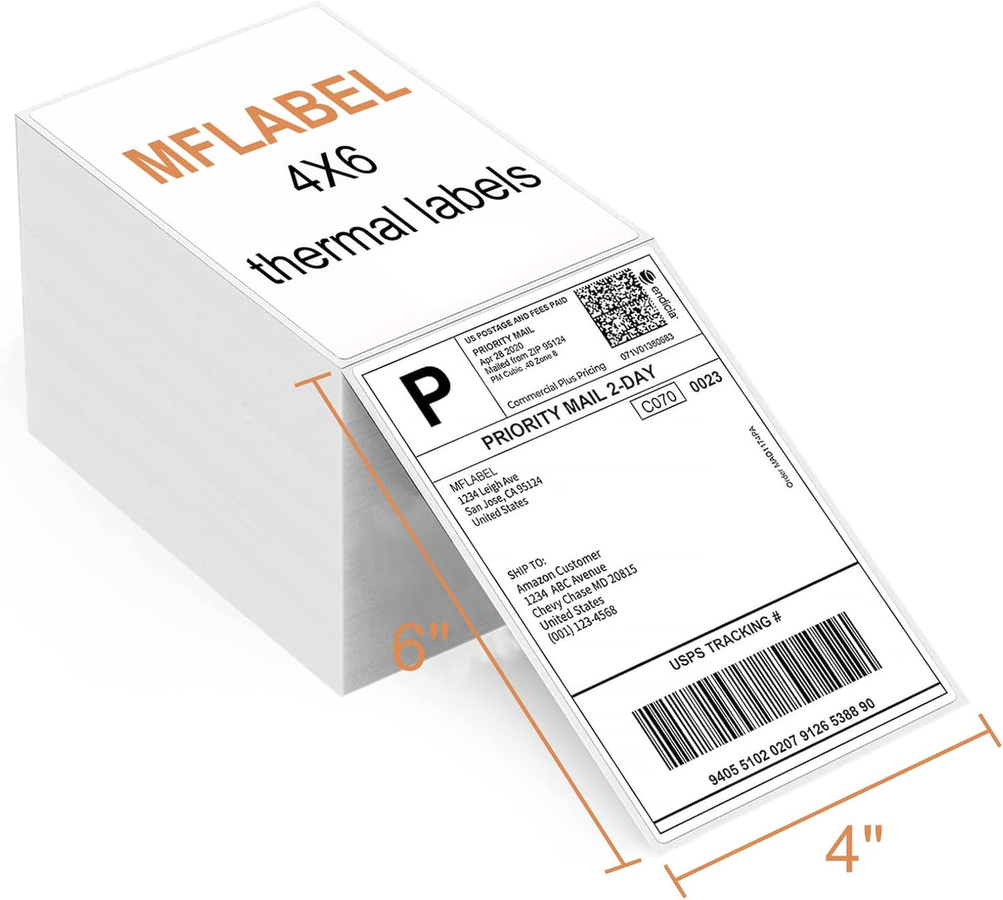 MFLABEL Fanfold 4" x 6" Direct Thermal Labels White Perforated Shipping Label,24 Stacks,Total 24000 Labels