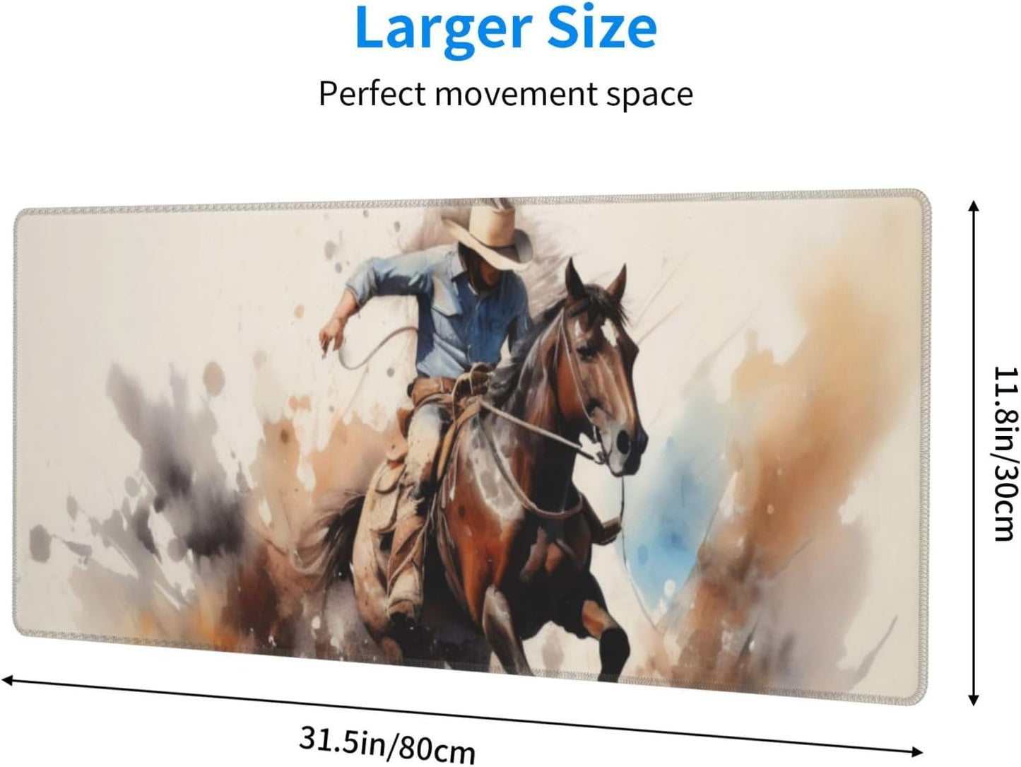 Gaming Mouse Pad, Large Non-Slip Rubber Base Mousepad, Keyboard Mouse Mat, Desk Pad with Stitched Edges, 31.5x11.8inch, Western Cowboy