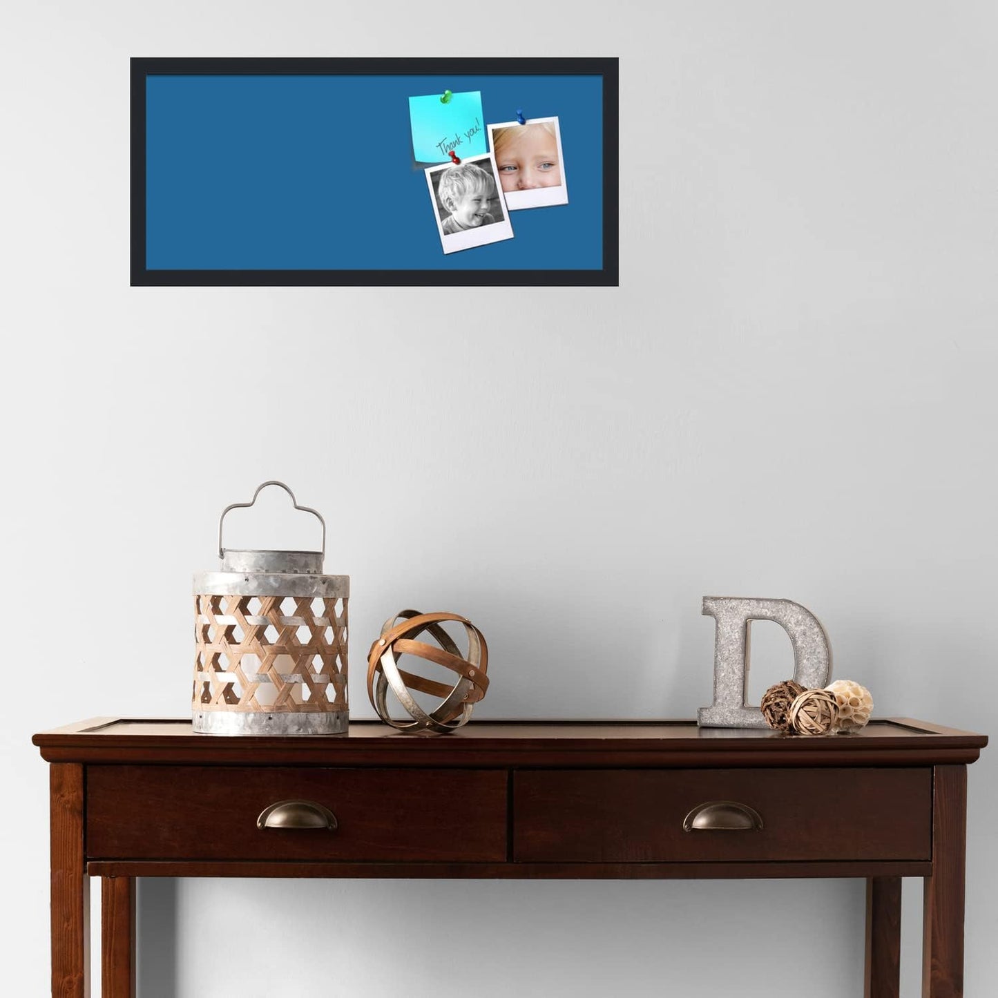PinPix 28x12 Inch Cork Bulletin Board. This Decorative Framed Pin Board Comes with Navy Pastel Design and a Satin Black Frame. Ideal for Home Office Decor or Message Board (PinPix-1811)