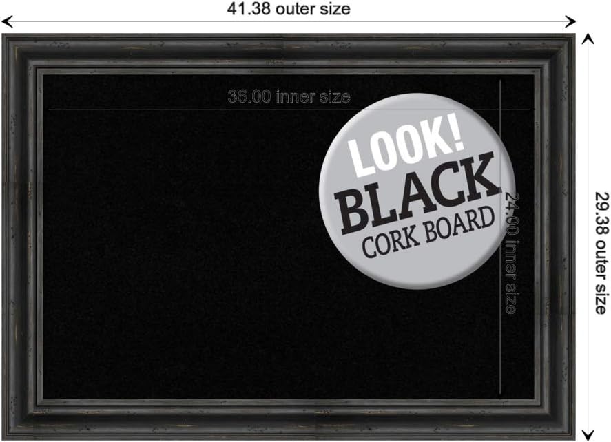 Amanti Art Black Cork Board (41 x 29 in.), Rustic Pine Black Wood Frame - Bulletin Board, Organization Board, Pin Board - Large