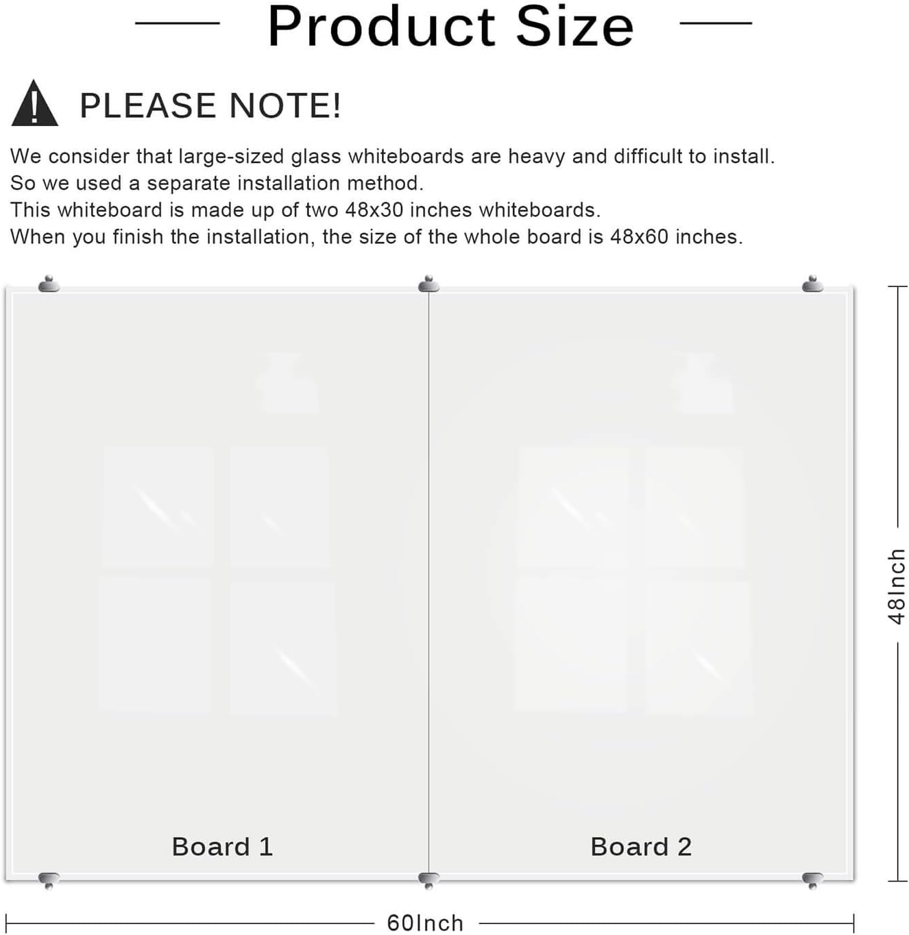2-in-1 Magnetic Glass White Board 60'' x 48'' Extra Large Splicing Tempered Glass Whiteboard, 4' x 5' Frameless Big Glass Dry Erase White Board for Wall, Office, Home