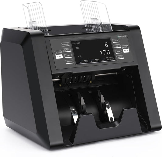 N30 Money Counter Machine Mixed Denomination, Multi Currency Value Count, CIS/UV/MG/IR Counterfeit Detection, Printer Enabled Cash Counter for Business