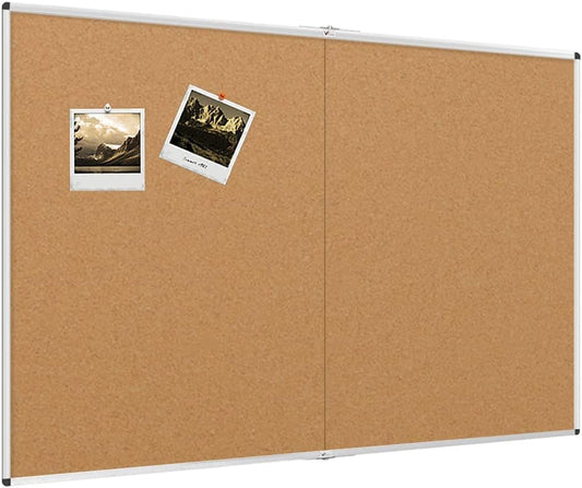VIZ-PRO 72" x 48" Large Cork Bulletin Board, Foldable & Wall-Mounted Notice Pin Board with Silver Aluminum Frame, for School Home Office - 6' x 4' Corkboard