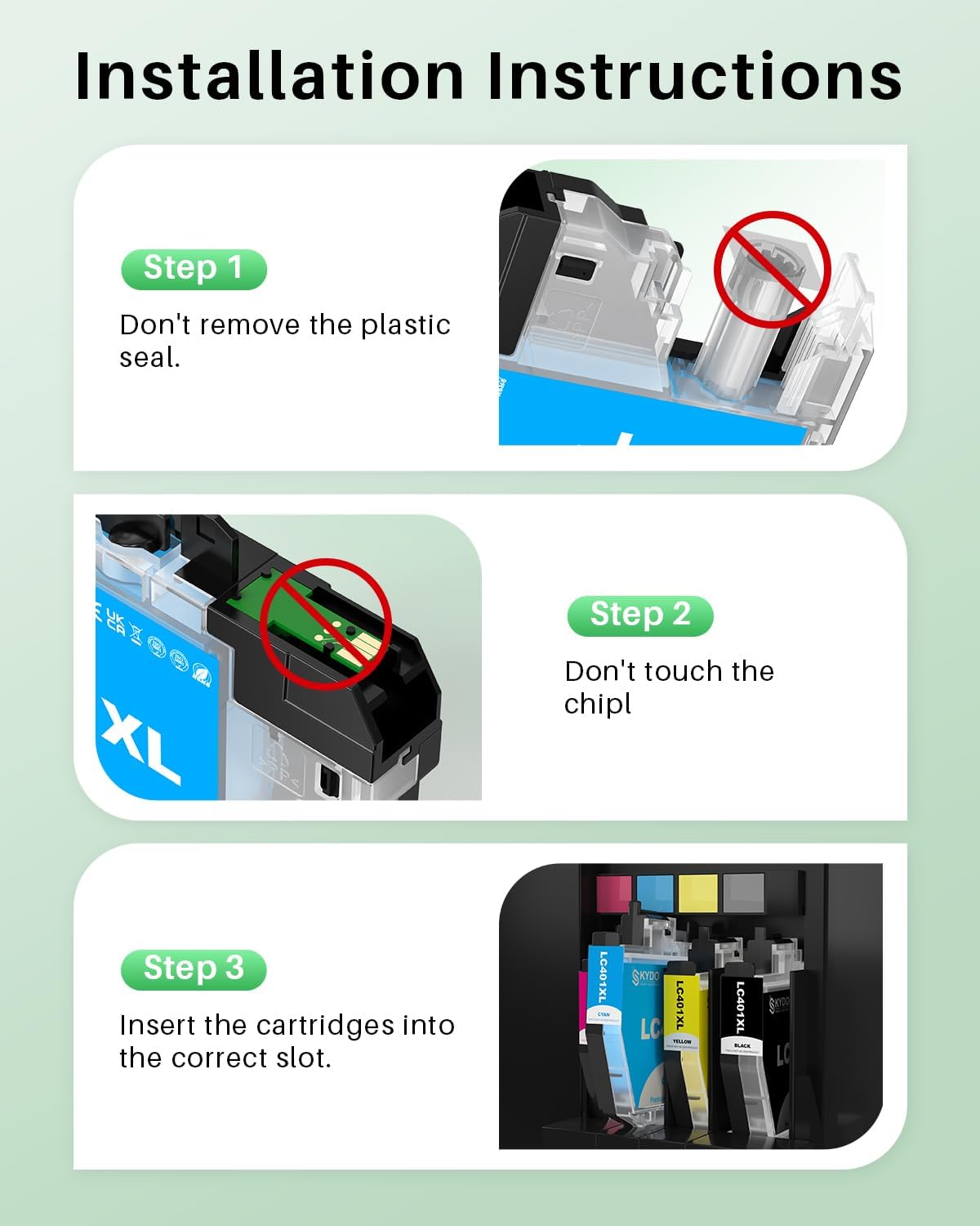 LC401XL Ink Cartridges 4 Pack Replacement for Printer Ink LC 401 XL High Yield Use for MFC-J1010DW MFC-J1012DW MFC-J1170DW MFC-J1800DW, Black Cyan Magenta Yellow