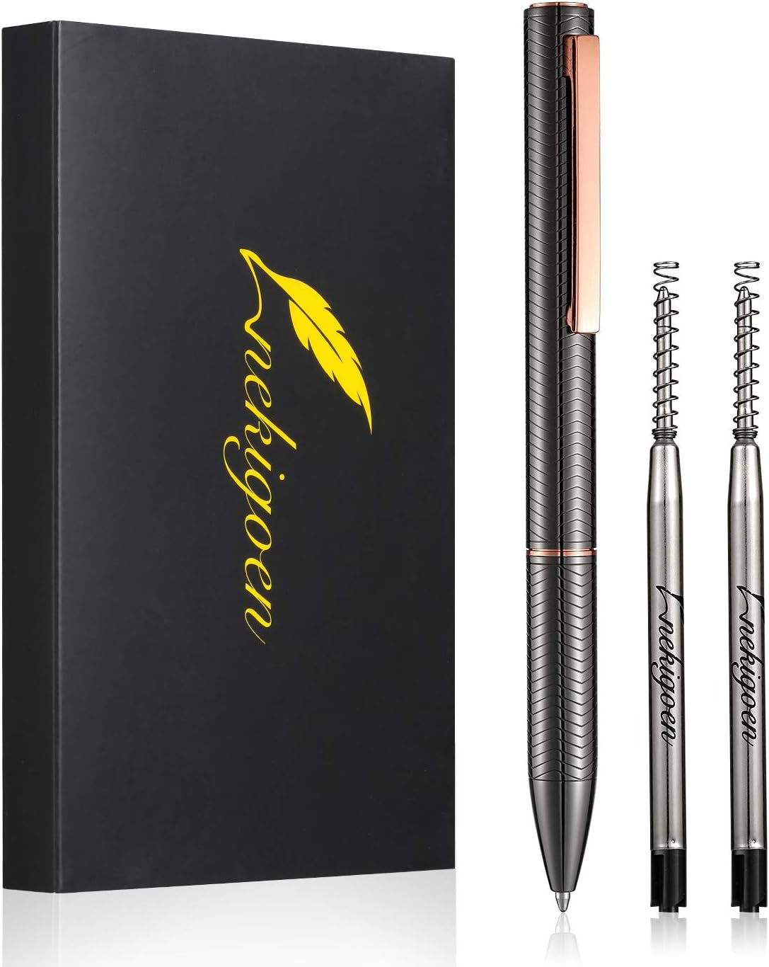 Ballpoint Pen with Gift Box for Men Women,Luxury Stainless Steel Retractable Pen Executive Home Office Use, and 2 Extra Refills Black Ink 1.0mm B2 (Gray)