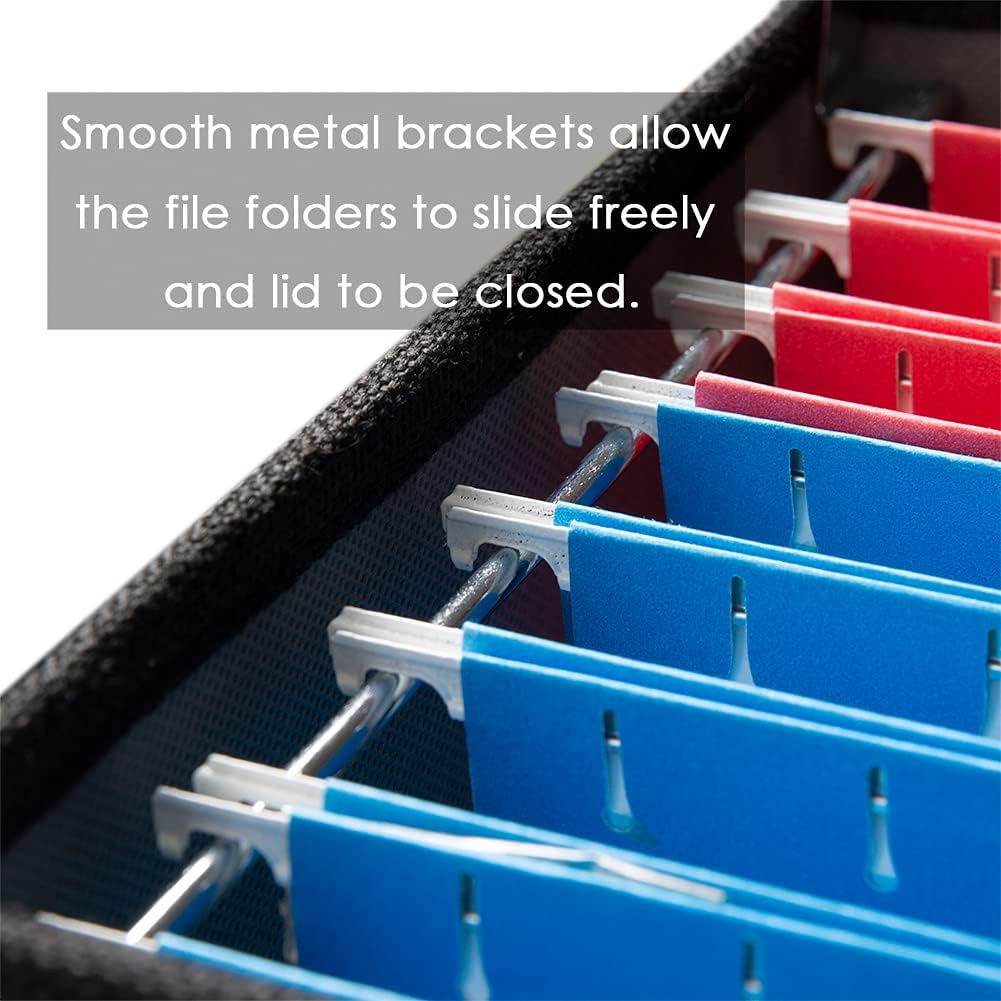 PRANDOM File Organizer Box - Set of 4 Collapsible Decorative Linen Filing Storage Hanging File Folders with Lids Office Cabinet Letter Size Black (14x9.3x10.8 inch)