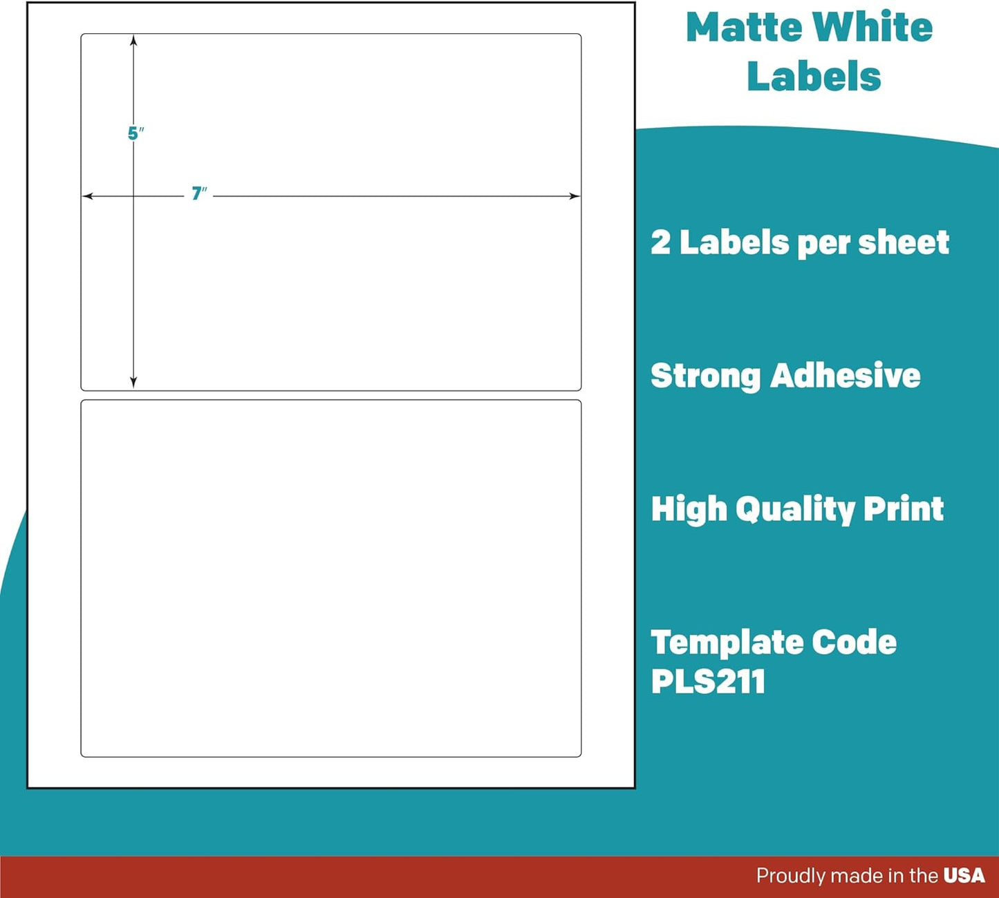 Premium Label Supply White Sticker Shipping Labels – 7" x 5" – Laser/Inkjet Compatible – (2 per Sheet), 25 Sheets – 50 Total Adhesive Labels
