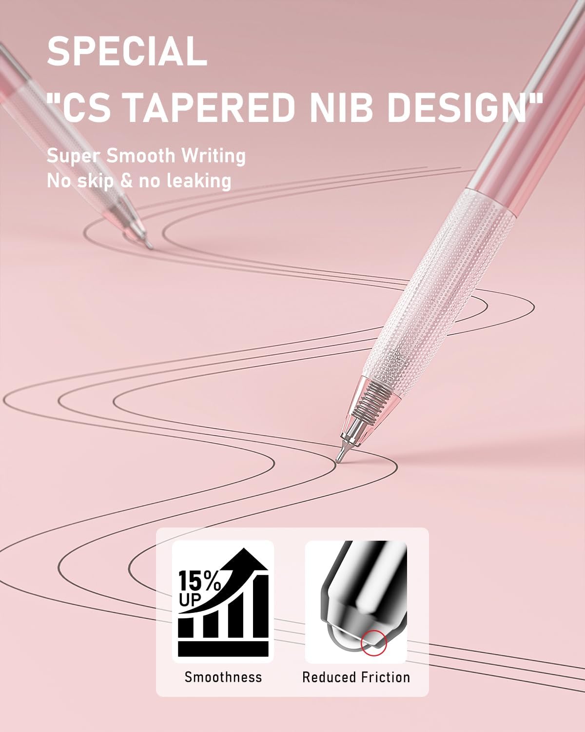 Four Candies 14Pack Pastel Gel Ink Pen Set,Cute Retractable 0.5mm Fine Point Pen,Note Taking Aesthetic Pens,12 Pack Black Ink Pens with 2Pack Highlighter, Smooth Writing Pens for School, Office (Pink)