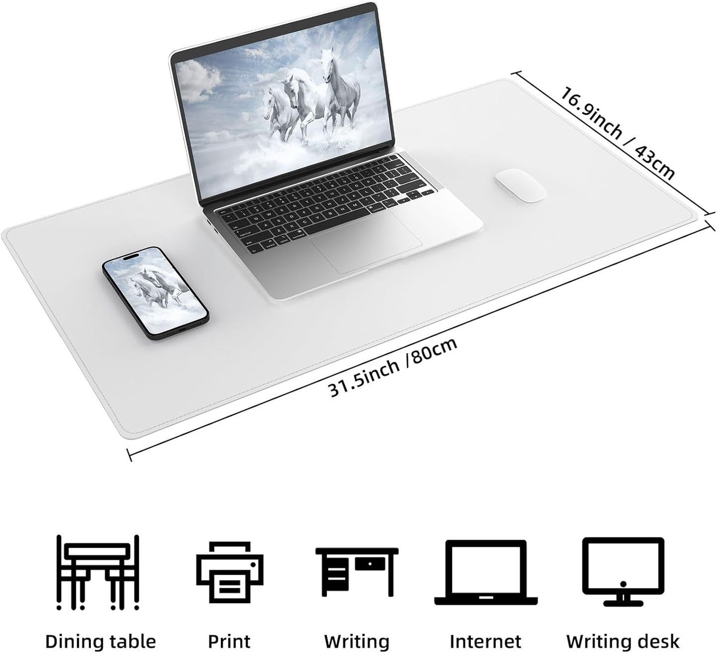 AFIING Dual-Sided Desk Pad, Natural Cork & PU Leather, Desk Mat Protector Non-Slip, Waterproof, Easy Clean,Large Mouse mats for Office and Home Work(Ivory White, 31.5"x17")