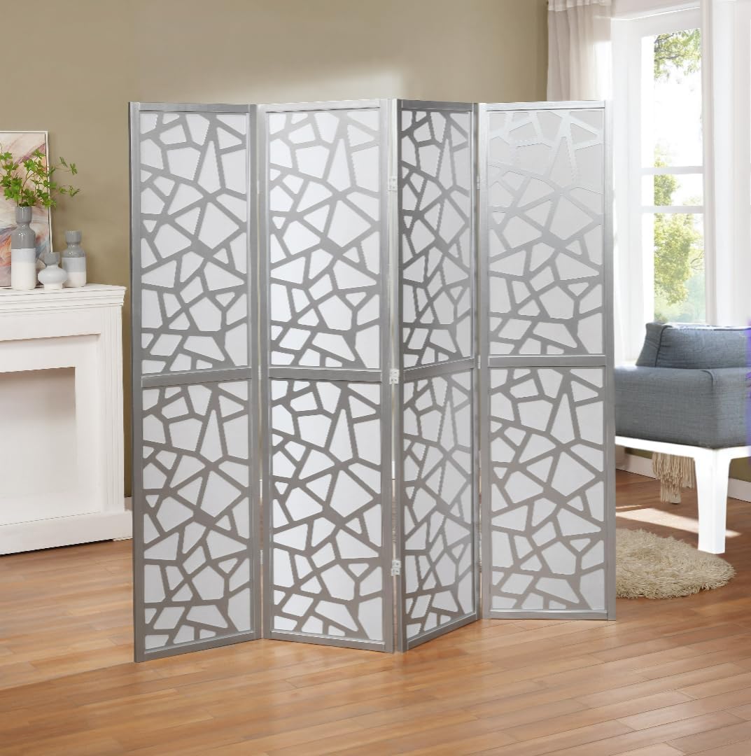 NicBex Room Divider 4 Panel Room Dividers with Paper-Looking Partition Room Dividers and Folding Privacy Screens Wall Divider for Home, Office, Room Separation,70" W x 1" D x 70" H, Silver