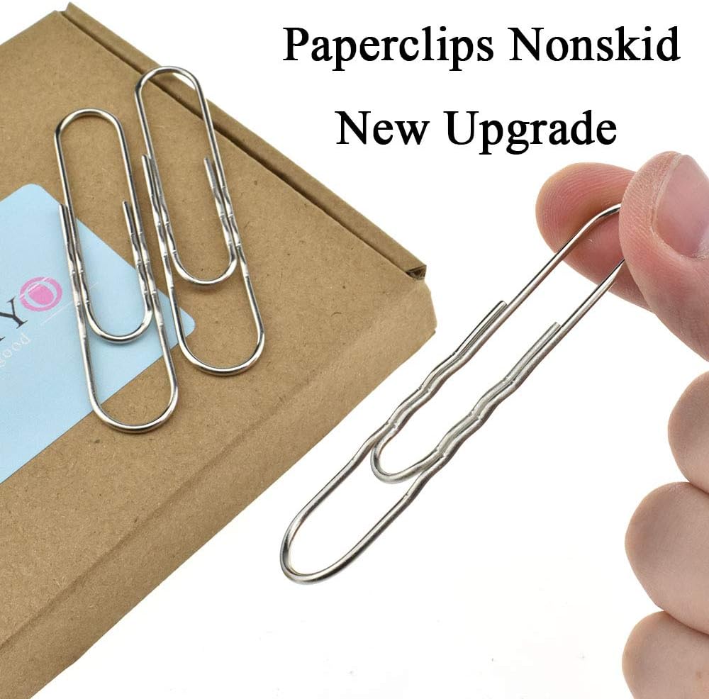 HAHIYO Paperclips Nonskid New Upgrade No Paper Scratch Large 3” Length Paper Clips with Curve Non Skid Heavy Duty Tight Grip Thick Rust Proof Reusable Metal Bright Silver for Home Office 30 Pack