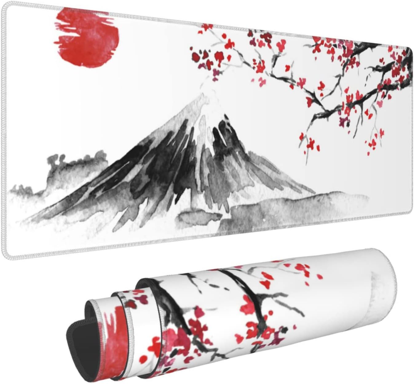 Japan Traditional Sumi-e Painting Extended Gaming Mouse Pad Large Desk Mat with Non-Slip Rubber Base and Stitched Edges,Keyboard Mouse Mat Desk Pad for Work,Game,Office,Home 35.4 * 15.7 Inch