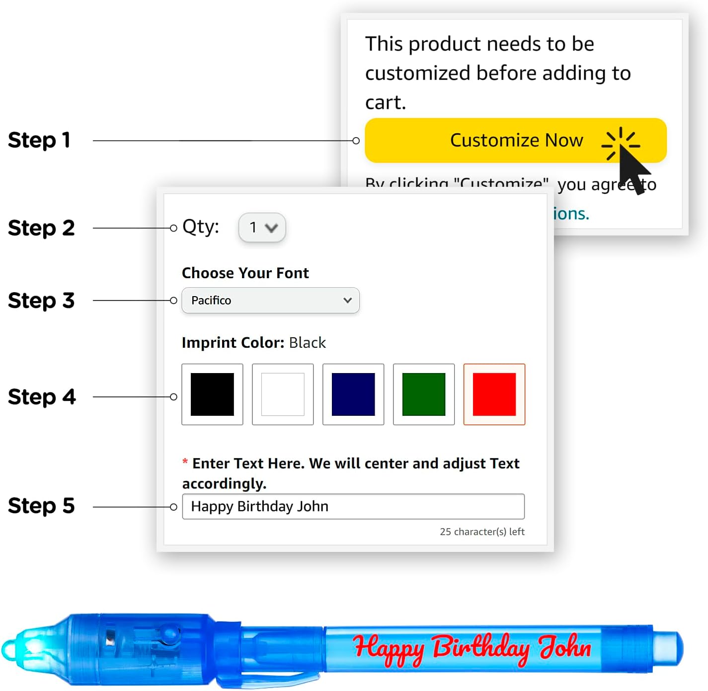 Personalized Invisible Disappearing Ink Pen Marker Pack, Custom Secret Spy Message Writer with UV Light, Fun for Kids Party Favors Gifts and Stock Stuffers, 24 Pack, Assorted