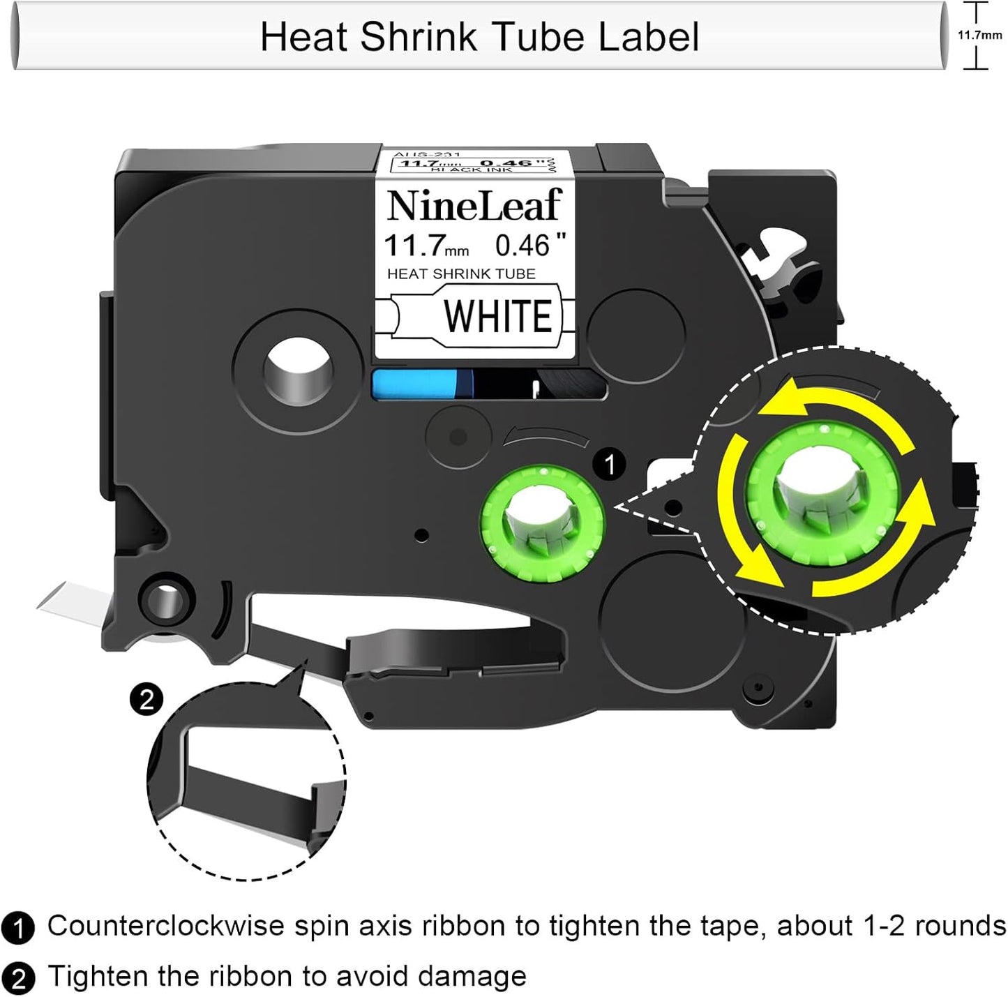 NineLeaf 2 Pack Black on White Heat Shrink Tubes Label Tape Compatible for Brother HSe-231 HSe231 HS231 HS-231 11.7mm 0.46'' P-Touch PT-D200 PT-D215e PT-D201 PT-D210 PT-D400 PT-D600 Label Maker