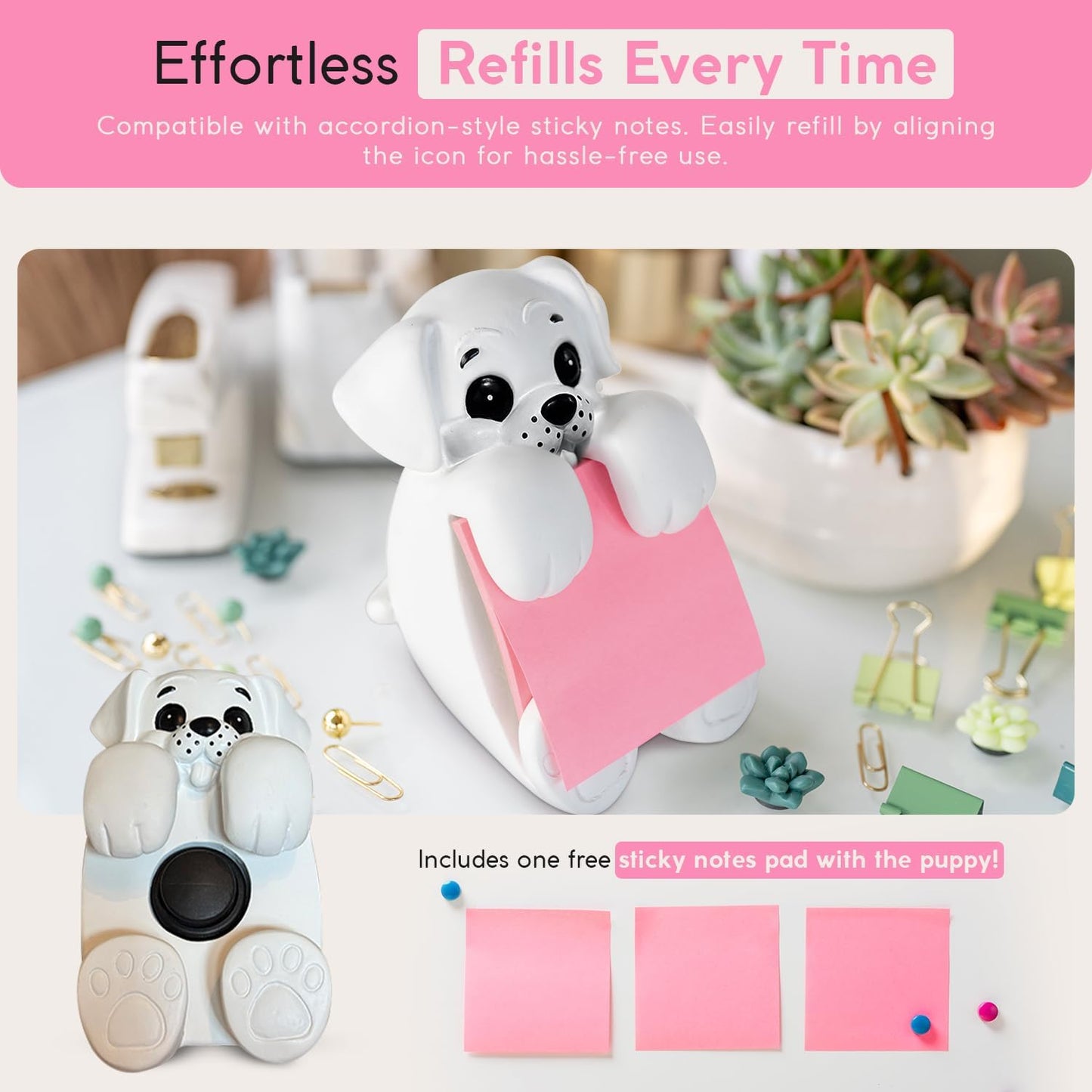 Resin Made Sticky Note Holder for Desk - Doodle Compatible Dog Note Dispenser for Office Holds 3" x 3" Sticky Note - Office & Desk Accessories - Office Desk Decorations | Clutter-Free Dispenser Notes