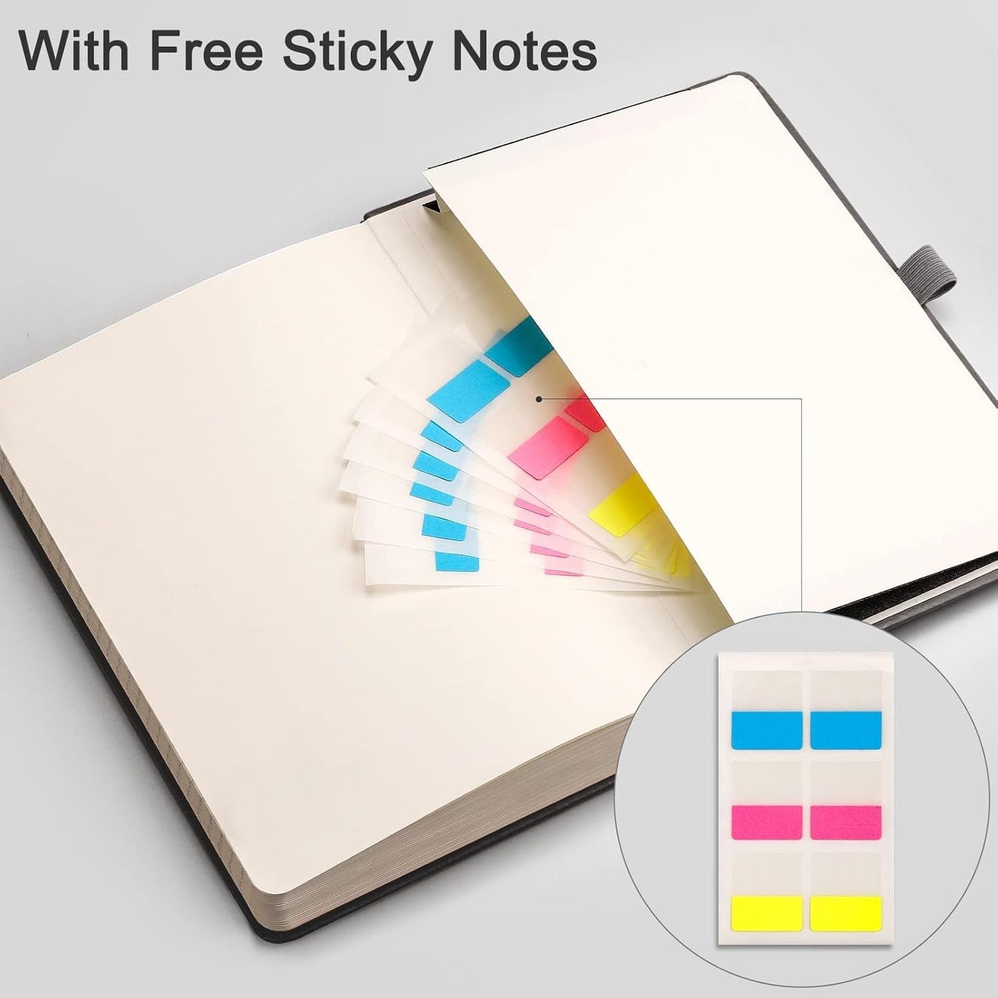 EMSHOI A5 Lined Journal Notebook - 120gsm Thick PU Leather Hardcover with Sticky Notes, 256 Numbered College Ruled Notebook for Work, School & Writing, 5.75" x 8.38" Dark Grey