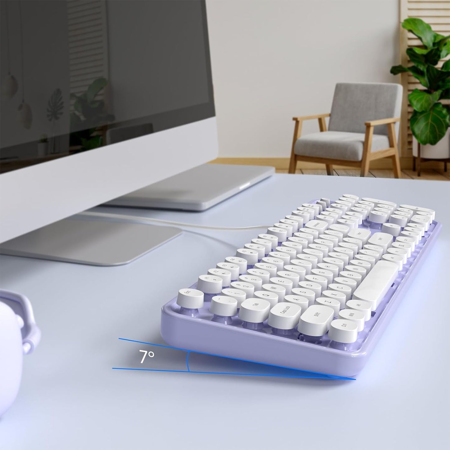 Computer Keyboard Wired, Plug Play USB Keyboard with Large Number Pad, Caps Indicators, Foldable Stands, Full Size Keyboard for Windows PC Laptop (Purple-White)