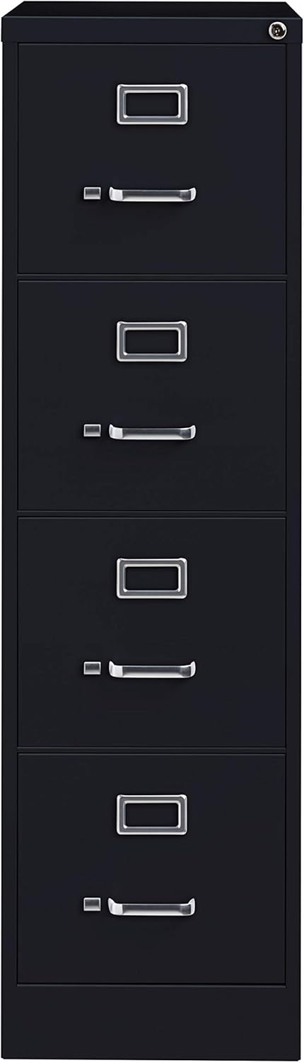 Commercial 4 Drawer Letter Width Vertical File Cabinet, 25" Deep - Black