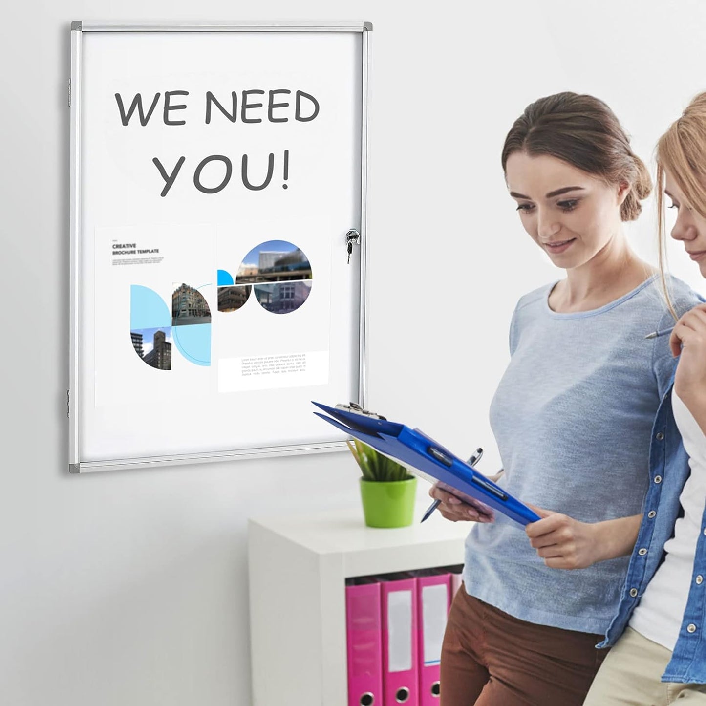 Lockable Magnetic Enclosed 36x24 inches Dry-Erase whiteboard, Tamper-Resistant Wall-Mounted Display whiteboard, Aluminum-Framed Window whiteboard (White)