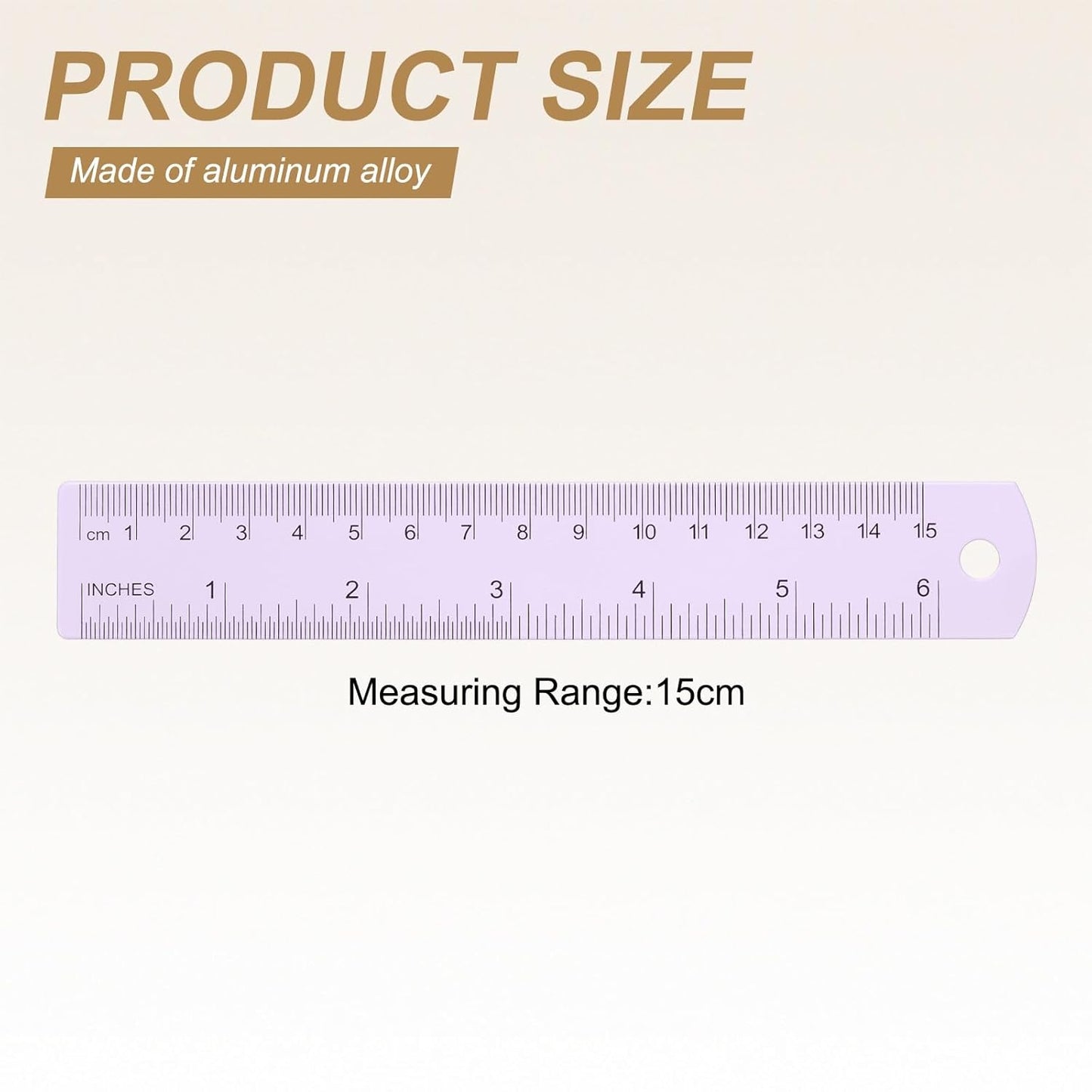 HARFINGTON 4pcs Metal Straight Ruler 15cm Metric SAE Aluminum Alloy Measuring Rulers Scale Tool with Hole for Measure Study Reading Classroom Office, Purple