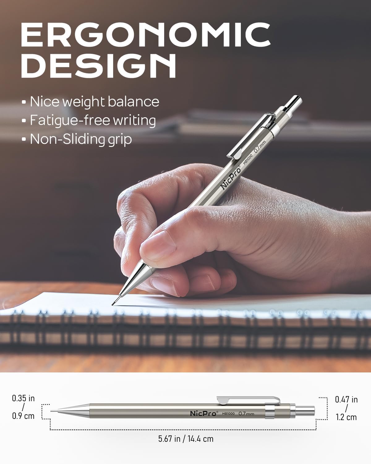 Nicpro 4 Pack Mechanical Pencil 0.7mm with Case, MB1000 Metal Mechanical Pencil Set with 8 Tube HB #2 Lead Refill 0.7 mm, 3PCS 4B Eraser, 9 Cap Eraser for Artist Drafting Writing, Sketching, Drawing