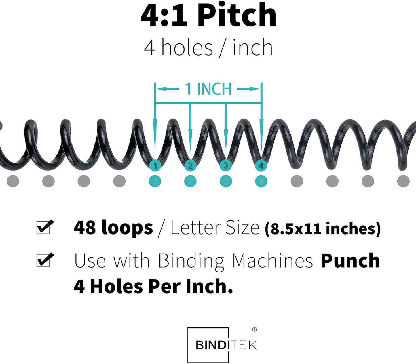 Binditek 100 Pack Plastic Spiral Binding Coils, Multi Size (6mm, 8mm, 10mm, 12mm) (1/4", 5/16", 3/8", 1/2"), 4:1 Pitch, Black, for Students and Coworkers
