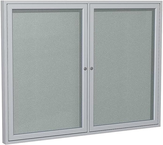 Ghent 36"x48" 2-Door Outdoor Enclosed Vinyl Bulletin Board, Shatter Resistant, with Lock, Satin Aluminum Frame - Silver (PA23648VX-193), Made in The USA