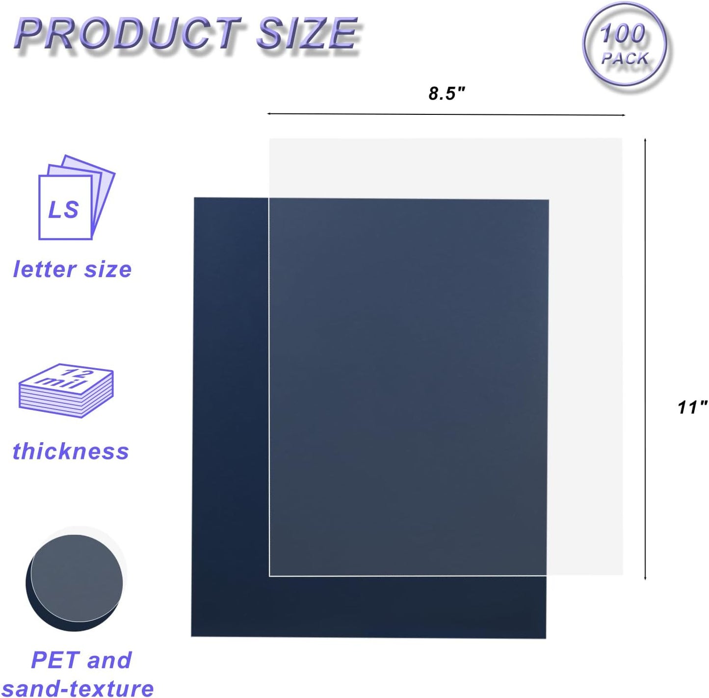 100 Pack Binding Covers Set, 8.5x11 Inches, Including 50 Pcs 12 Mil Ultra Clear PET Binding Covers, 50 Pcs 12 Mil Navy Sand Textured
