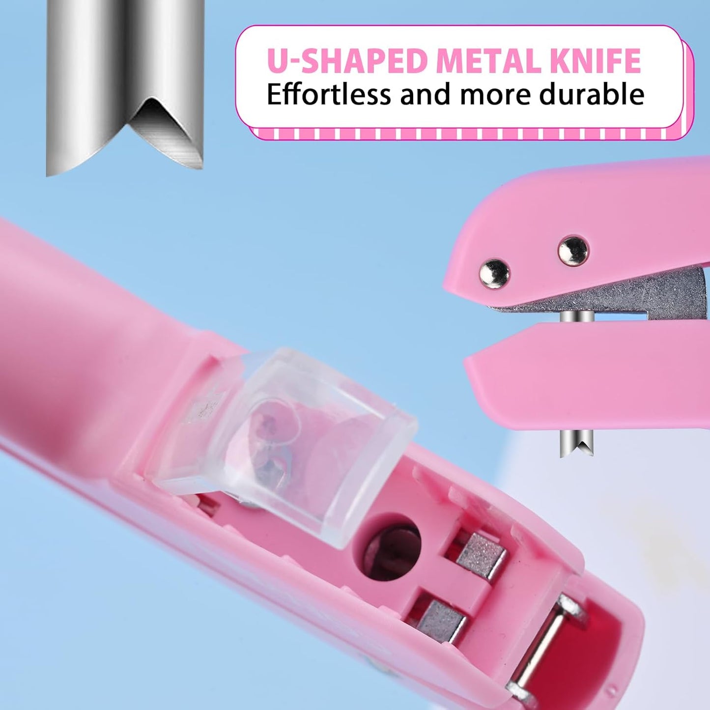 Single Hole Punch, with 30 Pcs Loose Leaf Binder Rings, 1/4" Hole Punches, 50% Labor Savings, Paper Hole Puncher, 15 Sheet Capacity, for Paper Cards Plastic Cardboard, Lightweight, Pink