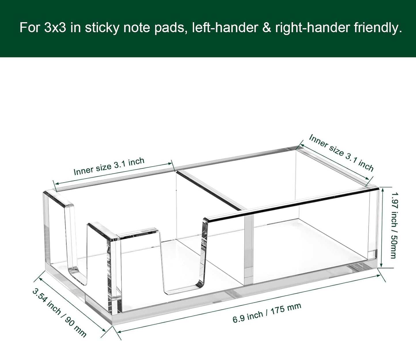 Acrylic Sticky Note Holder, Self-Stick Note Pad Holder W/O Pads - Note Dispenser Memo Pad Holder Desk Organizer for School Office Home (3''x3'' 2IN1 Clear)