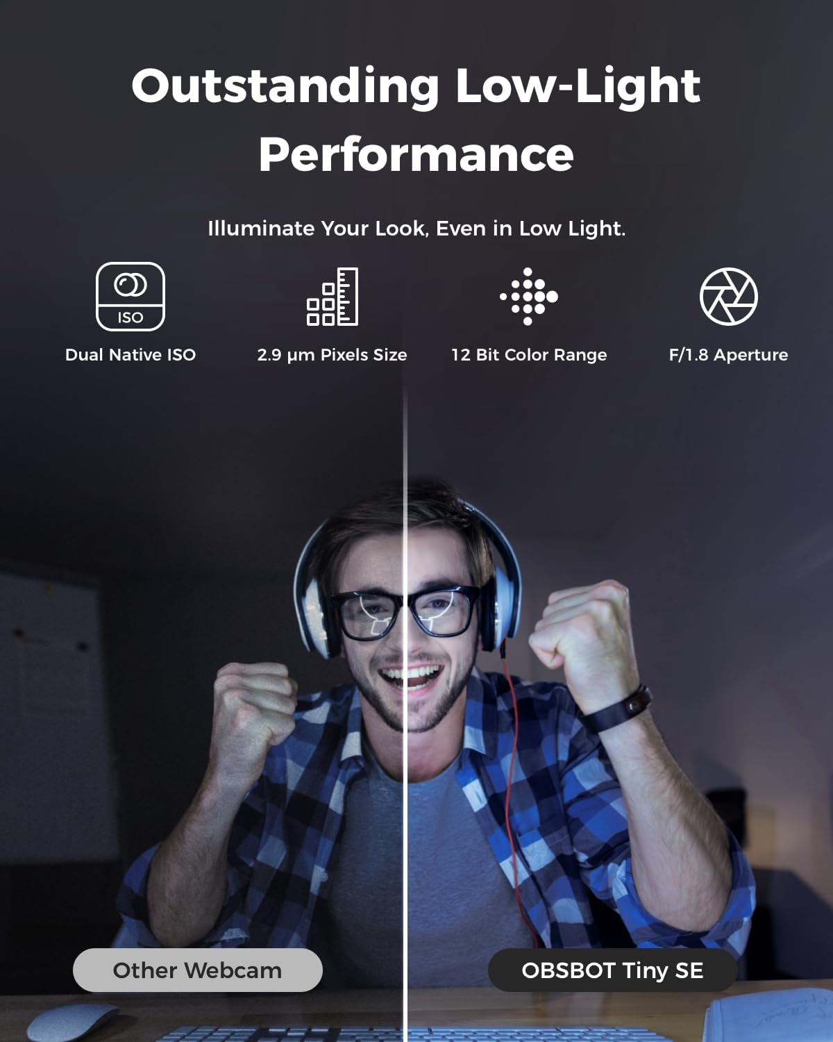 OBSBOT Tiny SE 1080P 100FPS Webcam for PC, AI Tracking PTZ Streaming Camera with 1/2.8" Sensor, Gesture Control, Dual ISO, Staggered HDR, Web Camera for Desktop Computer, Laptop, Meeting, Video Calls