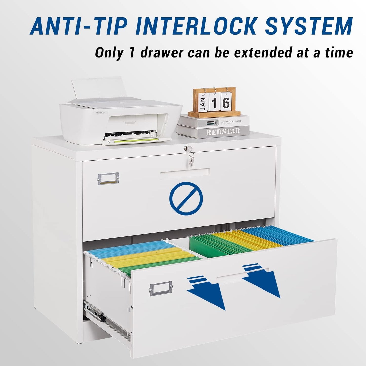 Lateral File Cabinet with Lock, 2 Drawer Large Metal Filing Cabinet,Home Office Lockable Storage Cabinet for Hanging Files Letter/Legal/F4/A4 Size-Assembly Required