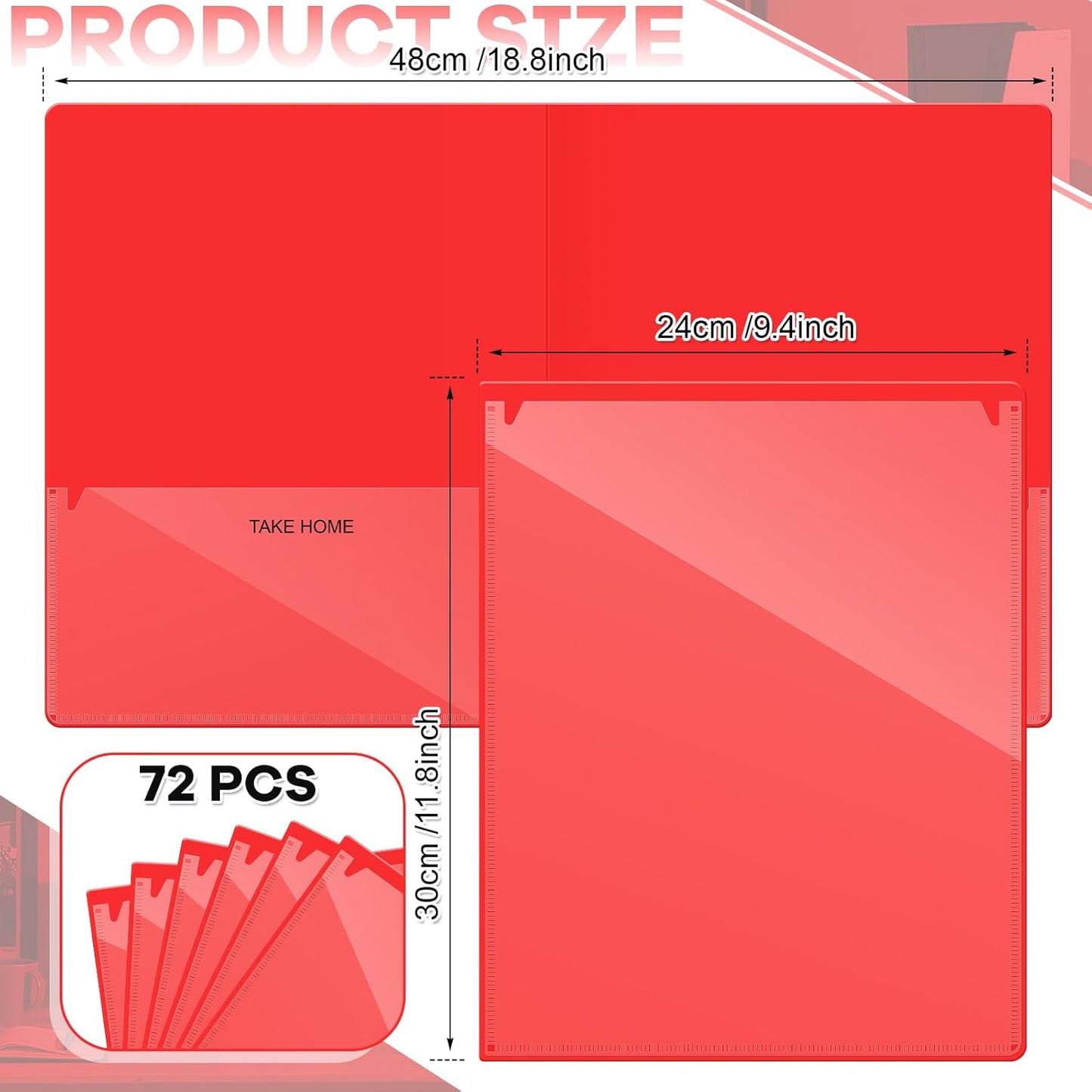 Henoyso 72 Pcs Plastic Take Home Folders with 2 Pockets Parent Teacher Classroom Communication Homework Folder for Students Parent Teacher Connect (Red)