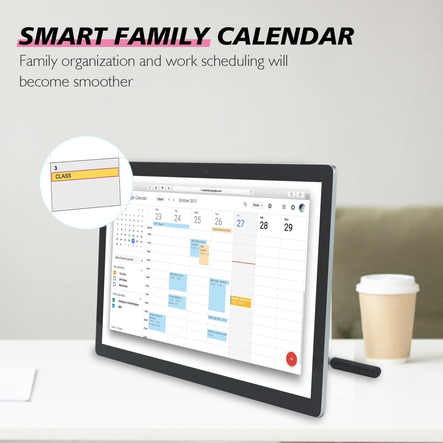 27 inches Touchscreen Digital Calendar & Wall Planners,Downloadable APP, Smart Whiteboard Calendar for Chore Chart & Work Schedule, Built in Speakers and Camera, Include Wall Mount & Desk Stand