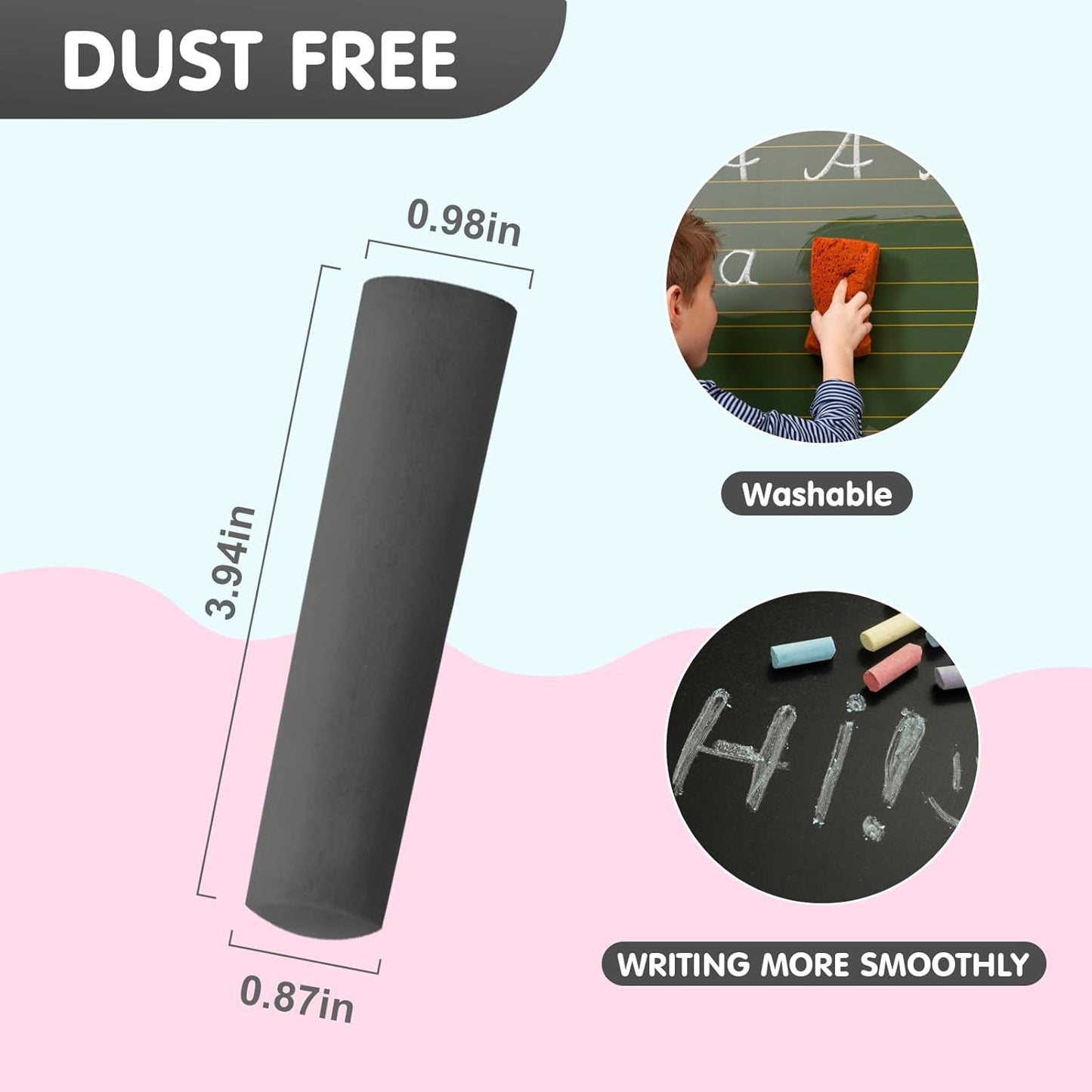 50 Pack Washable Sidewalk Chalks for Kids Non-Toxic Jumbo Chalk for Outdoor Art Play