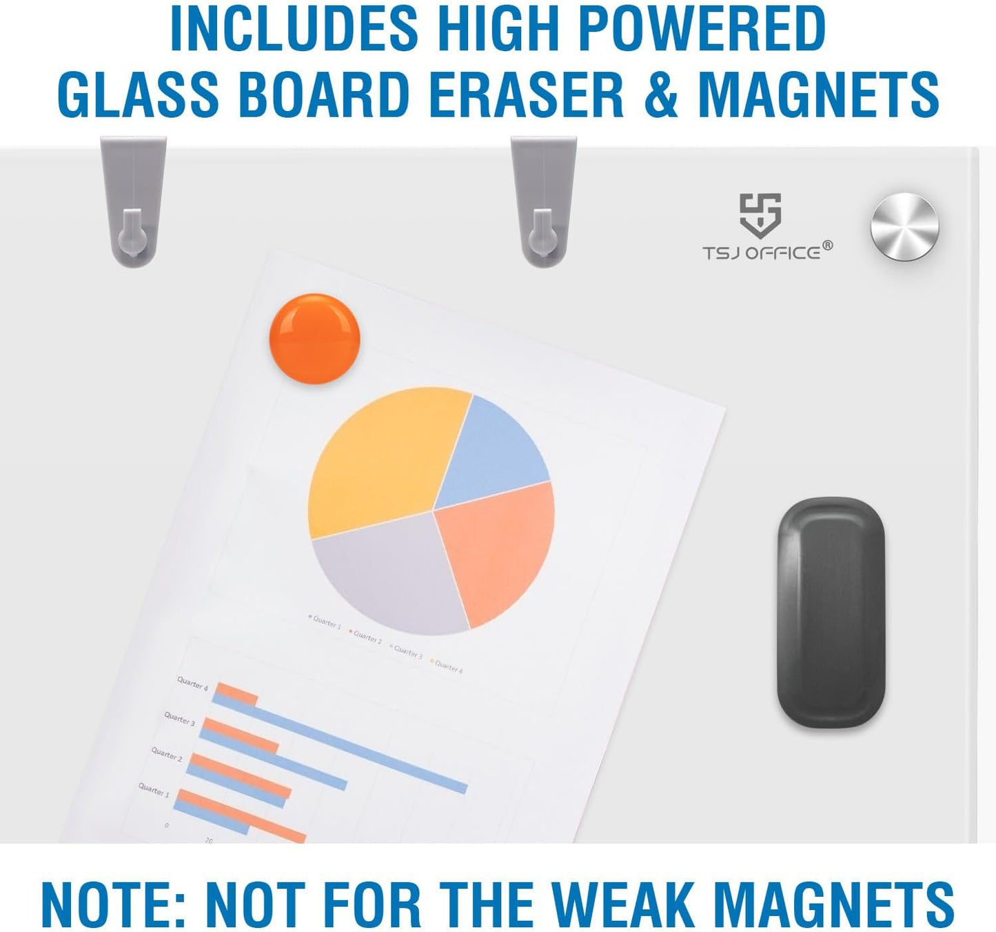 TSJ OFFICE Glass Dry-Erase Board - 36 x 24 Inches Brilliance White Magnetic Glass Whiteboard, Wall Mounted Large Frameless White Board for School, Home & Office