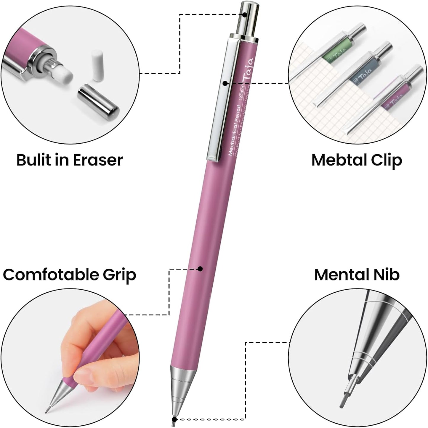 Aesthetic 0.5mm Mechanical Pencil Set with Case – 3 Vintage Mechanical Pencils, 4 Tubes HB #2 Lead Refills, 3 Erasers & 12 Eraser Refills, Cute Pencil Kit for Back to School Stationery Supplies