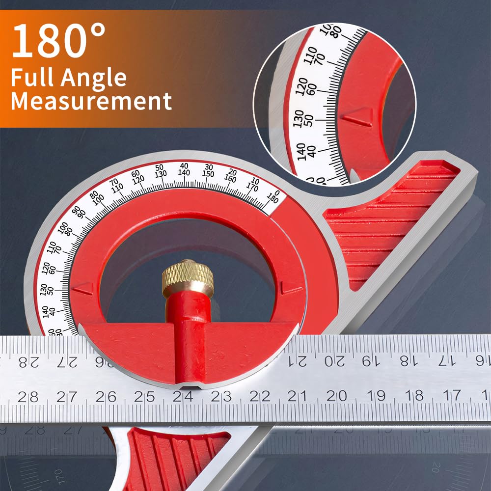 BAUSATZ Combination Square 400mm Carpenter Square Woodworking Square Ruler Protractor Angle Finder Combo Square Tool 180° Angle Ruler Carpenter Tool Combination Square Set with Bubble Level