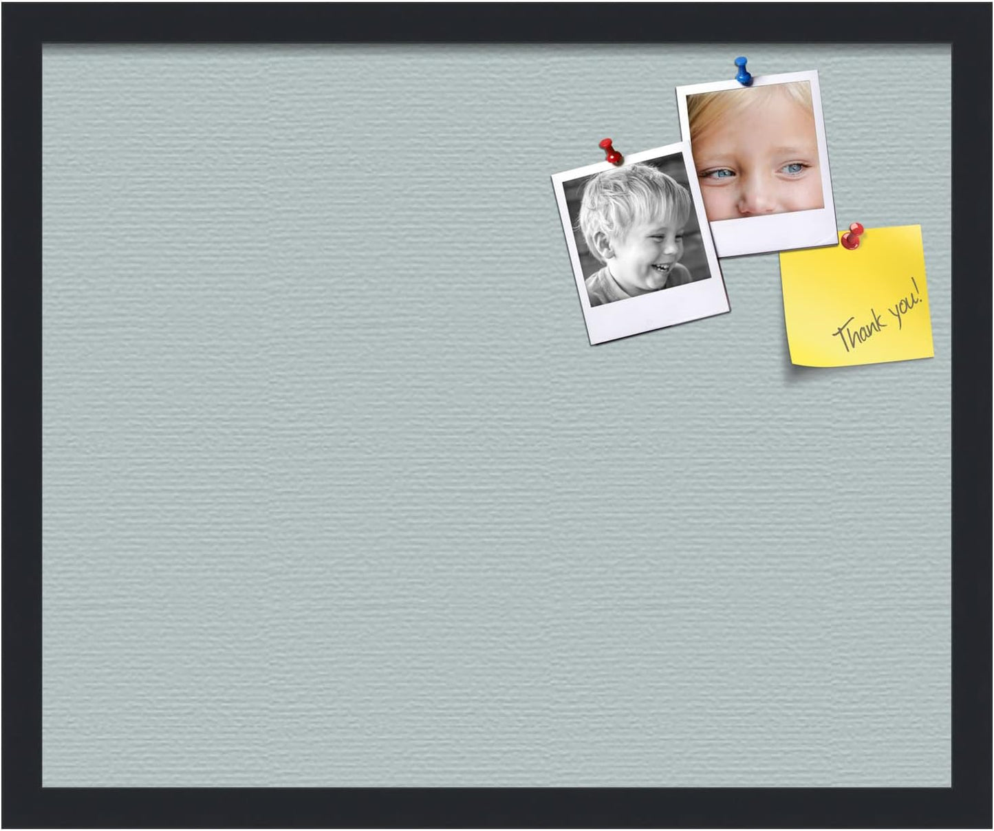 PinPix 22x18 Inch Cork Bulletin Board. This Decorative Framed Pin Board Comes with Soft Blue Design and a Satin Black Frame. Ideal for Home Office Decor or Message Board (PinPix-1814)