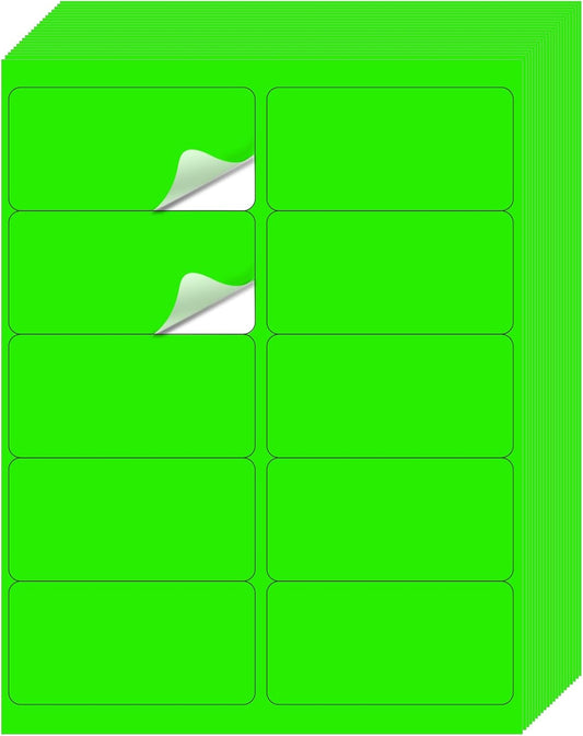 Shipping Labels Stickers, 2"×4" Printable Mailing Label for Laser/Inkjet Printing- Matte, Permanent Adhesive Labels Stickers (Fluorescent Green)