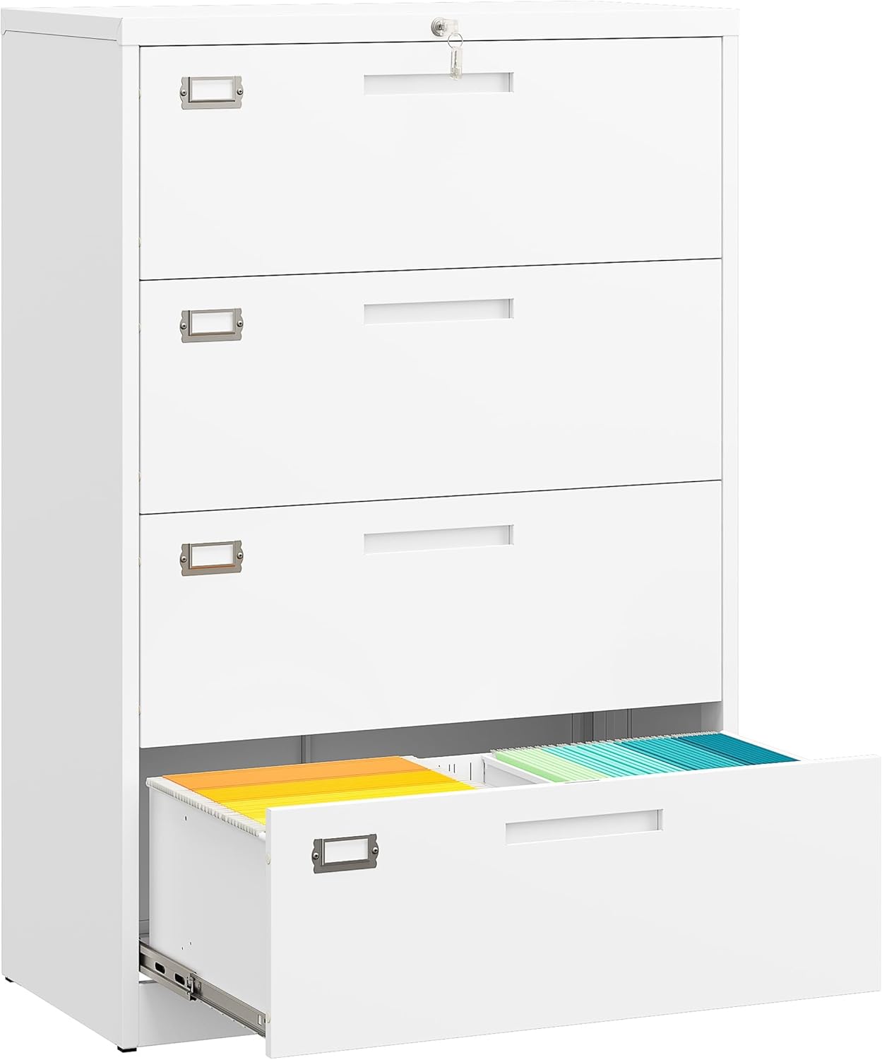 SISESOL 4 Drawer Lateral File Cabinet with Lock,White Lateral Filing Cabinet,Horizontal Metal Filing Cabinets,Locked Wide Four Drawer File Cabinets for Office Home,Fit A4/F4/Letter/Legal File