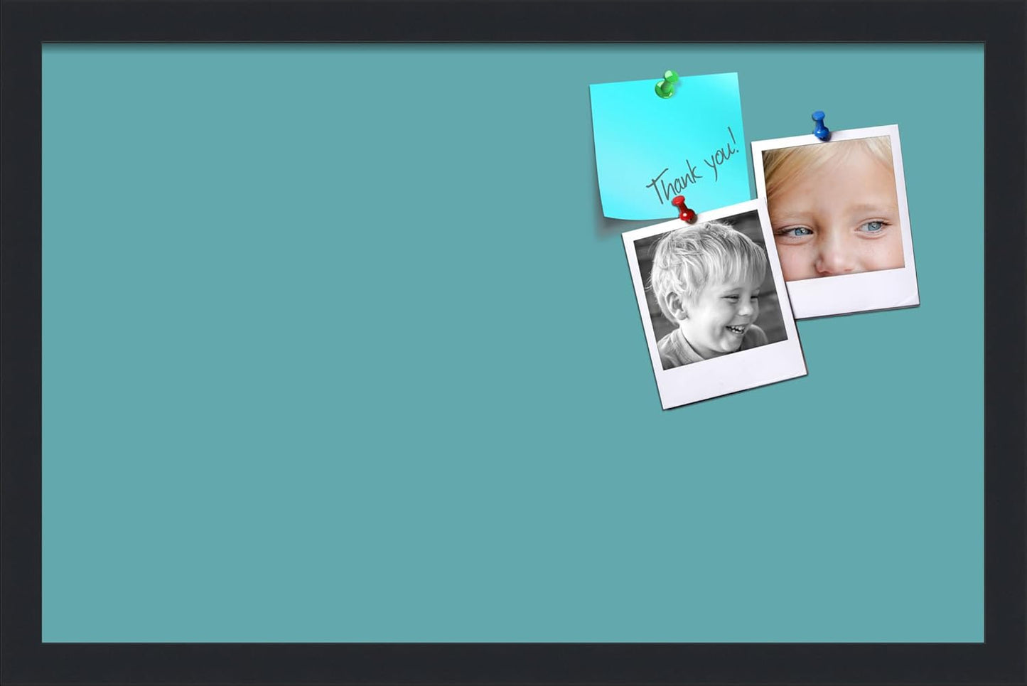 PinPix 22x14 Inch Cork Bulletin Board. This Decorative Framed Pin Board Comes with Aqua Pastel Design and a Satin Black Frame. Ideal for Home Office Decor or Message Board (PinPix-1806)