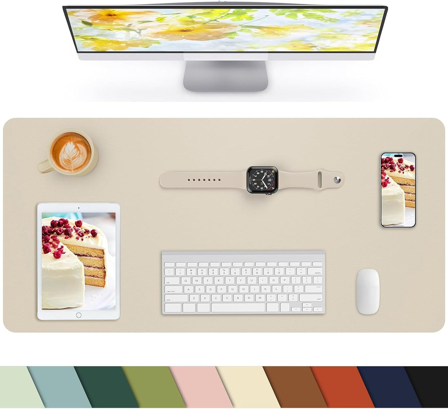 Small Desk Mat,Leather Desk Pad Protector,Desk Mouse pad,Office Desk mat,Laptop Mat for Desk, Non-Slip PU Leather Desk Blotter,Waterproof Desk Writing Pad for Office/Home(31.5"x15.7",Beige)