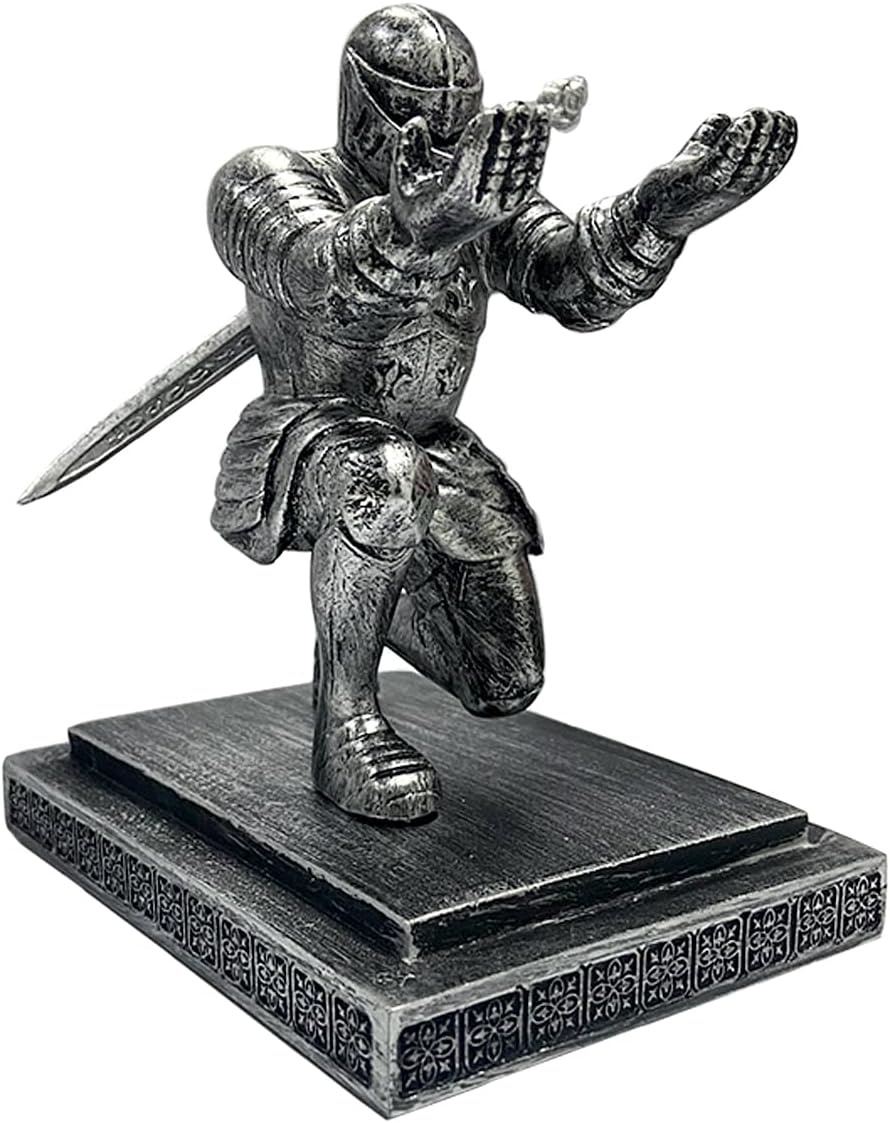Magnetic Knight Pen Holder Knight Statue Pen Holder for Desk Organizers Resin Pencil Holder as Gift with Sword Letter Opener for Office Home Desk